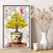 Tranh bonsai hoa mai chữ phúc ấn tượng