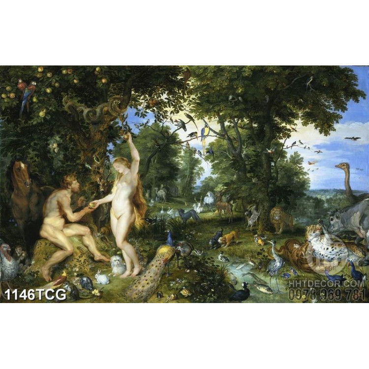 Tranh vườn địa đàng Adam và Eva