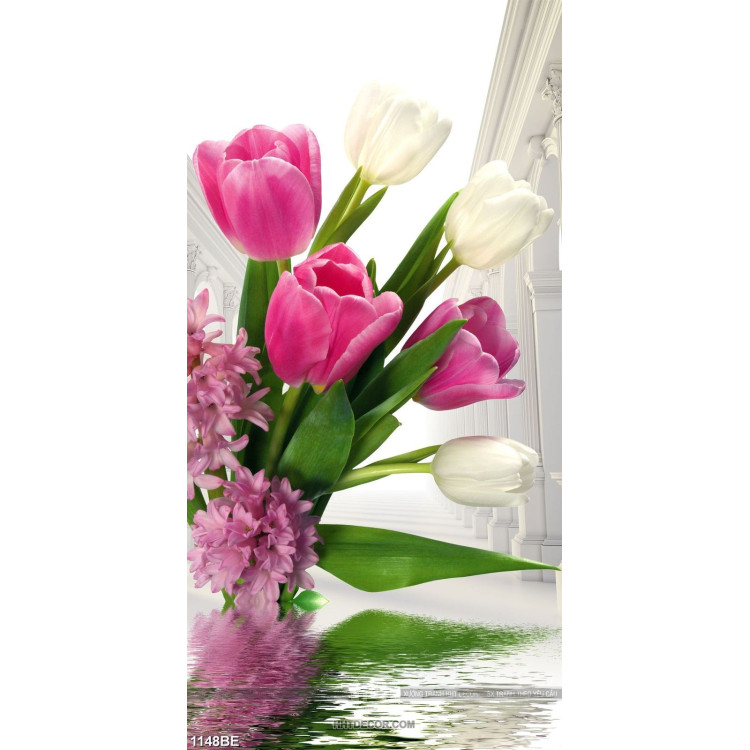 Tranh psd bếp những bông hoa tulip hồng 