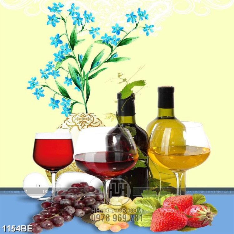Tranh psd bếp các loại rượu vang trên bàn