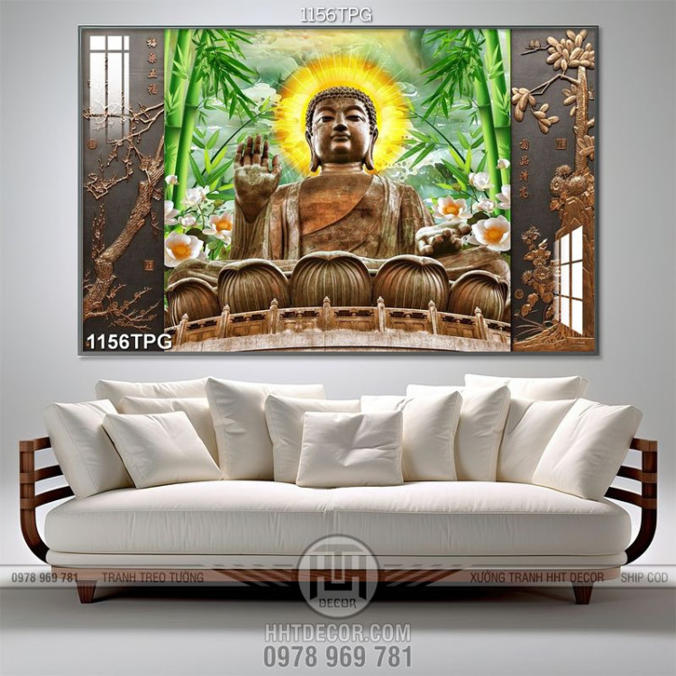 Tranh tượng Phật bằng đồng và cây tre chất lượng cao