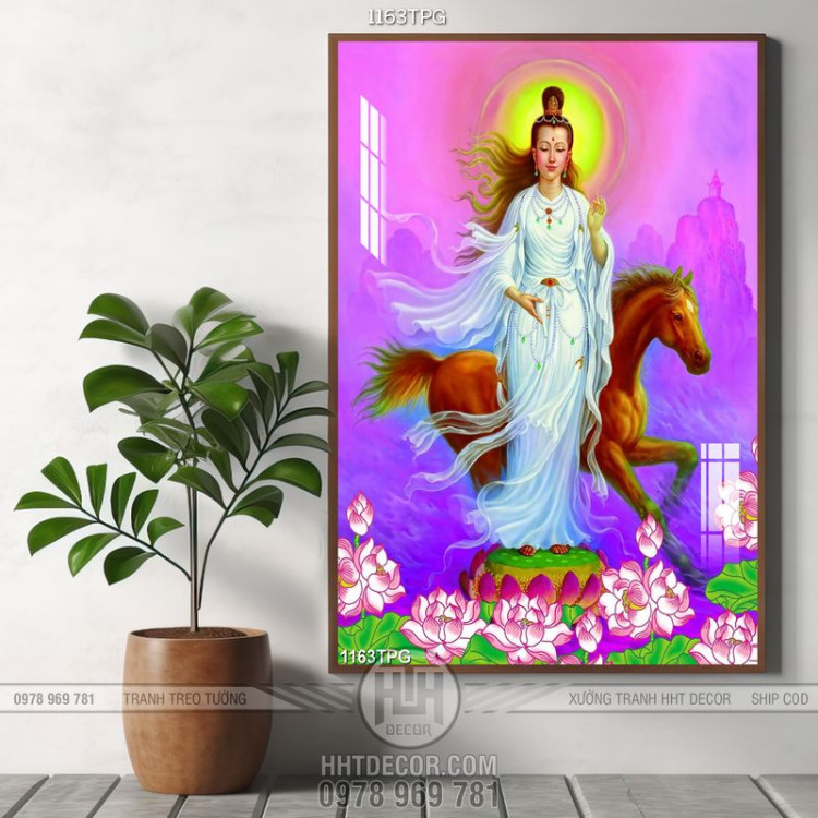 Tranh sơn dầu Phật Quan Âm và ngựa
