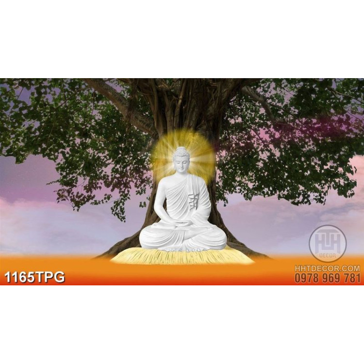 Tranh Tượng Phật dưới gốc cây bồ đề
