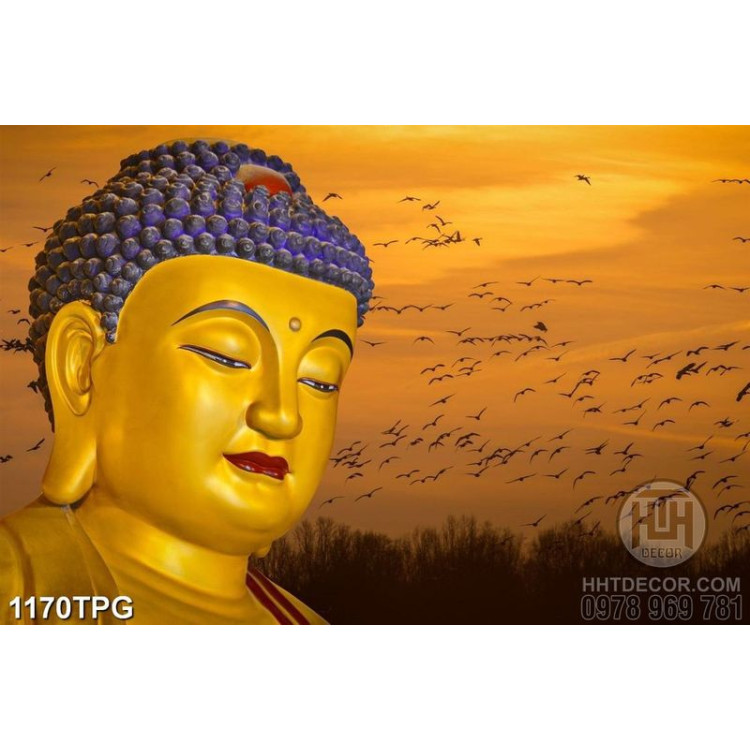 Tranh Tượng Phật và chim bay 
