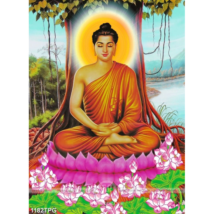 Tranh sơn dầu Phật Thích Ca và gốc bồ đề