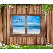 Tranh cửa sổ bên bờ biển decor tường 