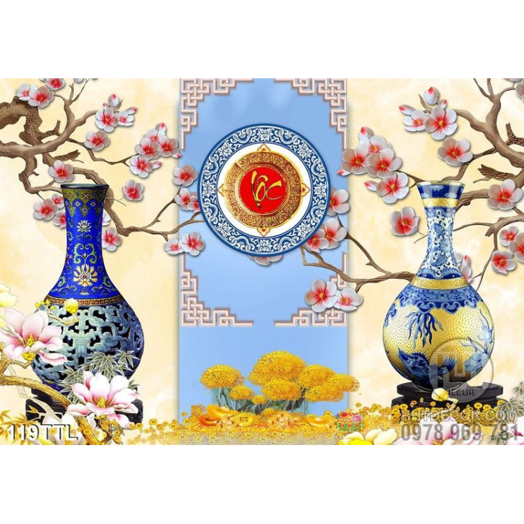 Tranh Tài Lộc, tranh Tết bình hoa phong thủy đẹp