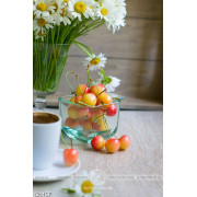 Tranh bình hoa cúc trắng bên tường quán cà phê