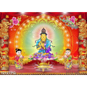 Tranh thờ Phật Quân Âm Bồ Tát và tiên đồng