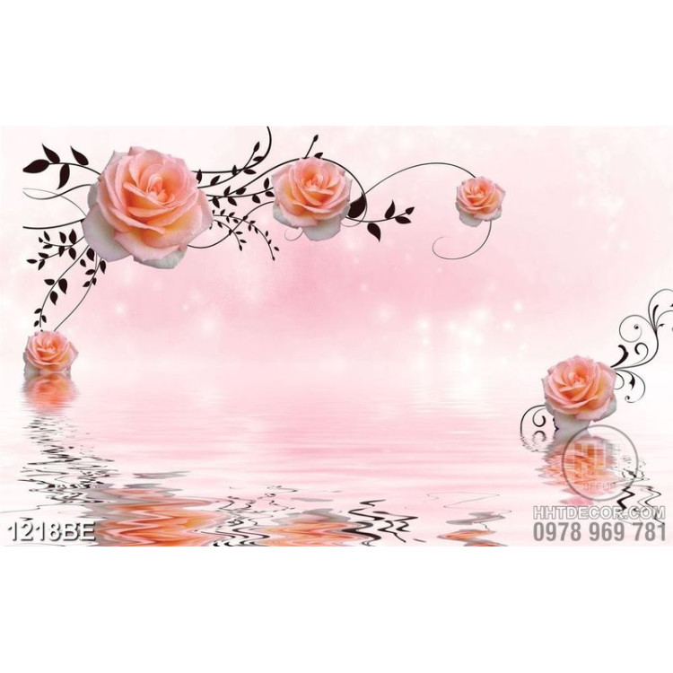 Tranh in uv bếp bông hồng trên dòng nước