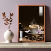 Tranh bông hoa tím trên tách cà phê 