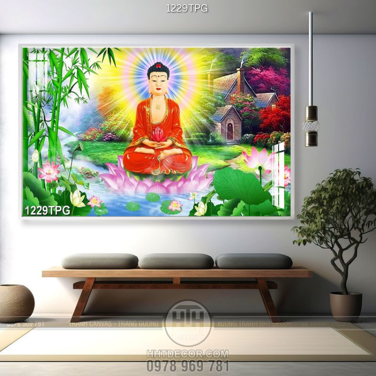 Tranh Tranh Phật A Di Đà và phong cảnh
