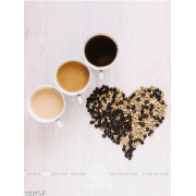Tranh những tách cà phê bên chiếc bánh hình trái tim