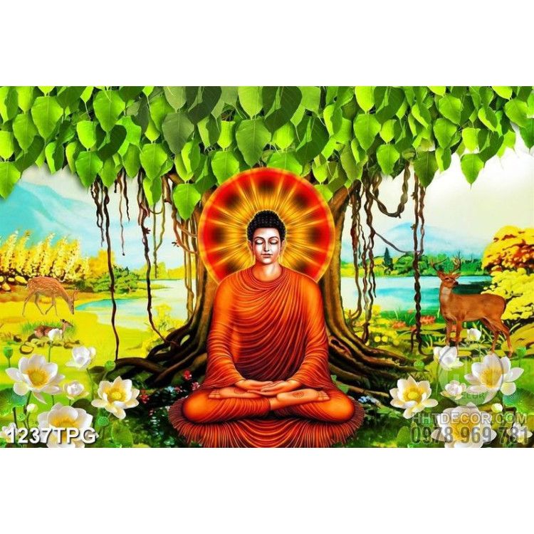 Tranh Nam Mô A Di Đà Phật và cây bồ đề