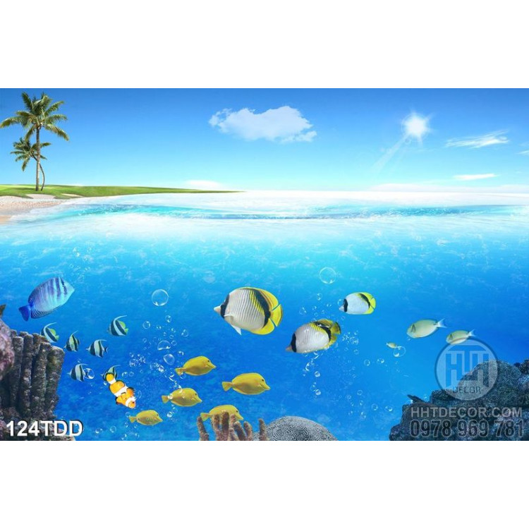 Tranh Đại Dương, cá heo 3D dán tường