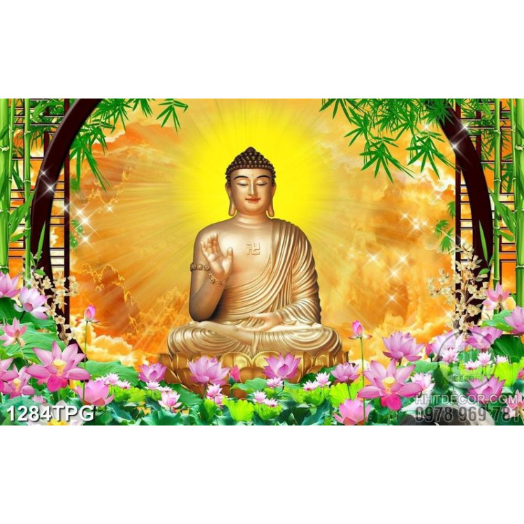 Tranh Phật A Di Đà và Sen