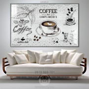 Tranh cà phê decor tách cappuccino thơm ngon trên tường gạch