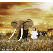 Tranh 3D chú voi và bé