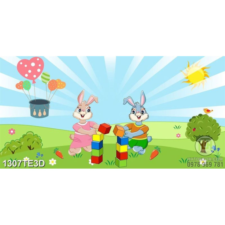 Tranh 2 chú thỏ trong công viên