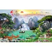 Tranh thư pháp phong cảnh hữu tình in 3D