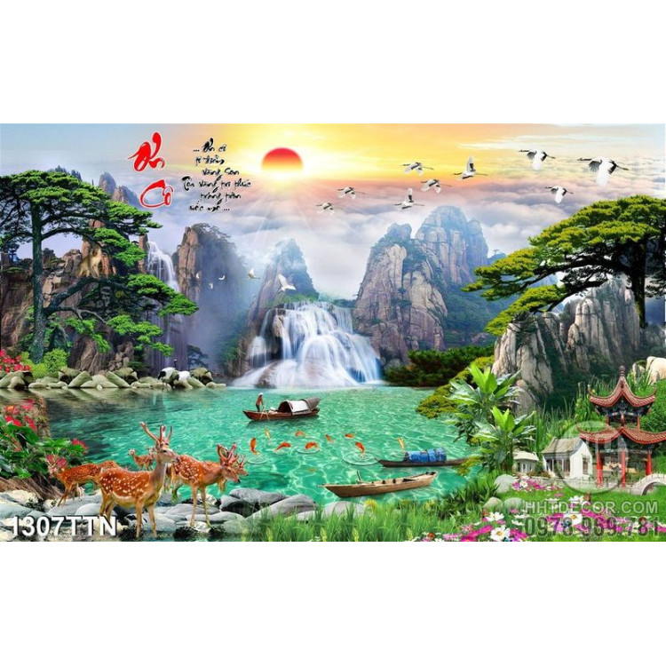 Tranh thư pháp phong cảnh hữu tình in 3D