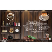 Tranh cà phê in canvas ly cappuccino thơm ngon bên cây ghita