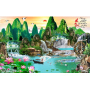 Tranh thác nước phong thủy và núi wall decor