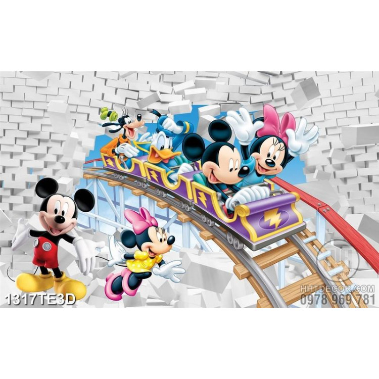 Tranh 3D tường vịt Donal và chuột Mickey trang trí đẹp