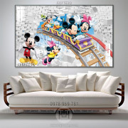 Tranh 3D tường vịt Donal và chuột Mickey trang trí đẹp