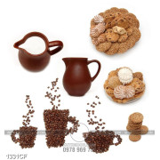 Tranh cà phê dán tường những chiếc bánh quy bên tách cà phê