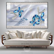 Tranh lụa 3D hoa kim cương trang trí phòng khách