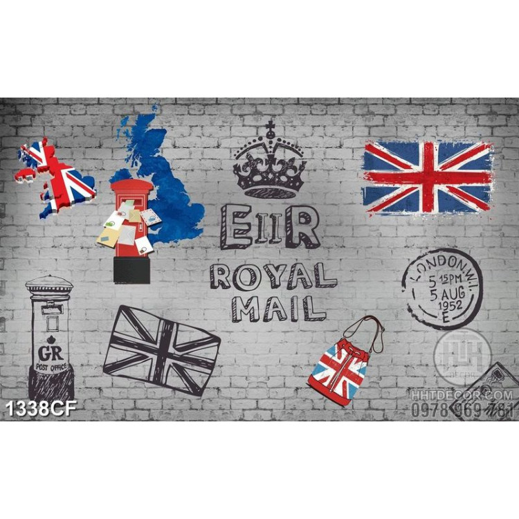 Tranh cà phê nghệ thuật lá cờ nước Anh xinh đẹp trên bức tường