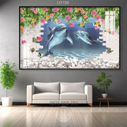 Tranh Đại Dương, cá heo 3D dán tường nghệ thuật