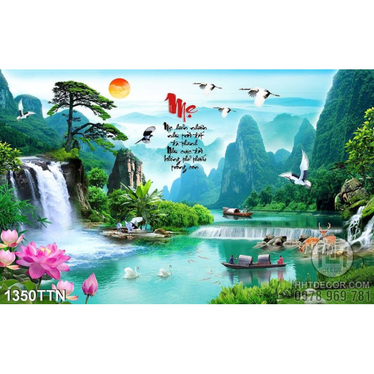 Tranh in 3D phong cảnh thư pháp về mẹ