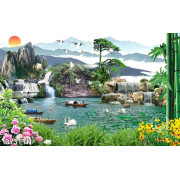 Tranh in 3D phong cảnh nghệ thuật và cây tre