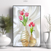 Tranh bình hoa nghệ thuật hoa tulip hồng wall