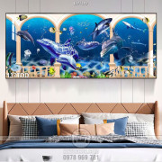 Tranh Đại Dương, cá heo 3D treo tường phòng khách 