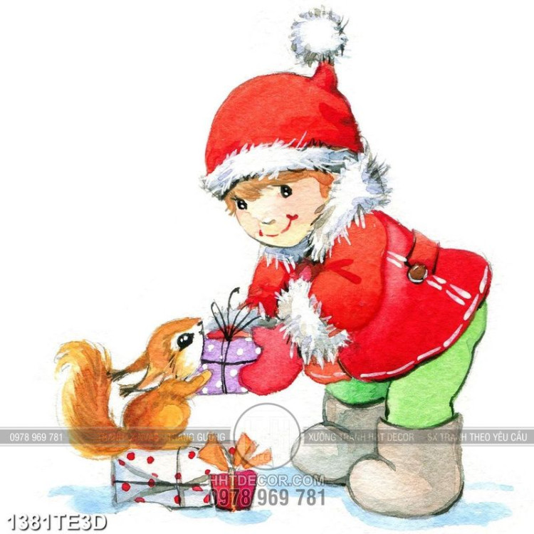 Tranh màu nước ông già noel