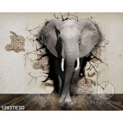 Tranh 3D chú voi dán tường chất lượng cao