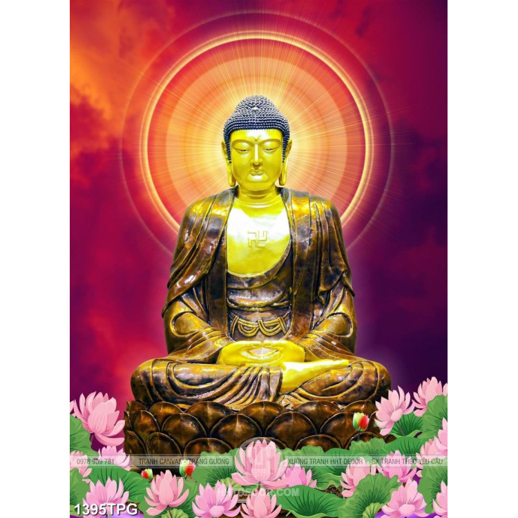 Tranh tượng Phật A Di Đà và hoa Sen đẹp