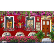 Tranh cà phê in 3d quán cà phê mà đỏ tươi bên dàn hoa khoe sắc