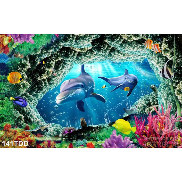 Tranh Đại Dương, cá heo 3D trang trí tương đẹp
