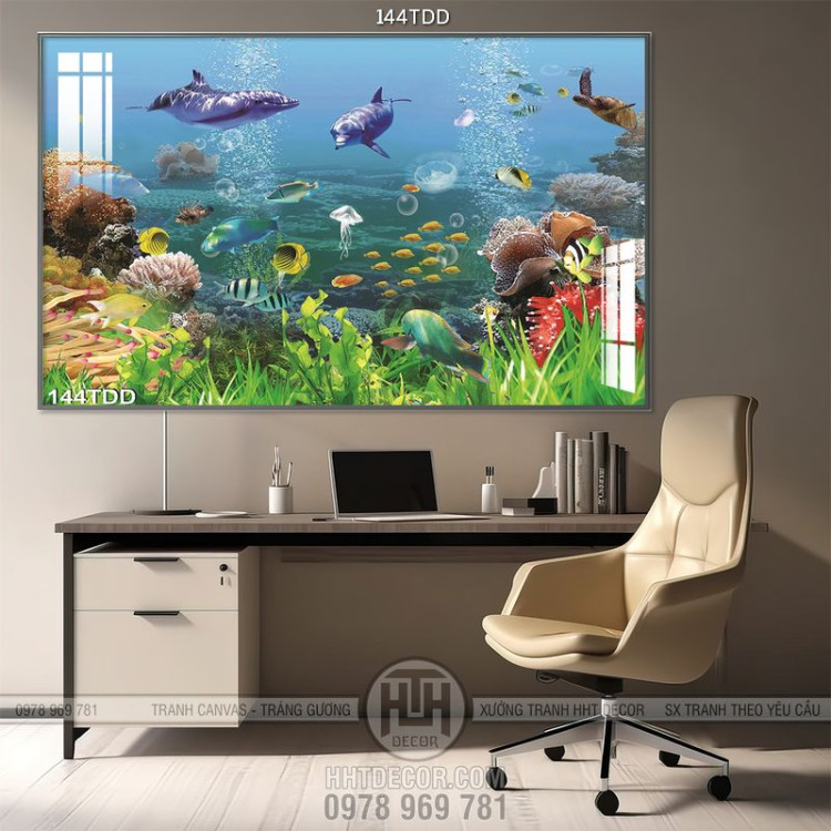 Tranh Đại Dương, cá heo 3D trang trí phòng khách