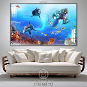 Tranh Đại Dương, cá heo 3D trang trí phòng khách 