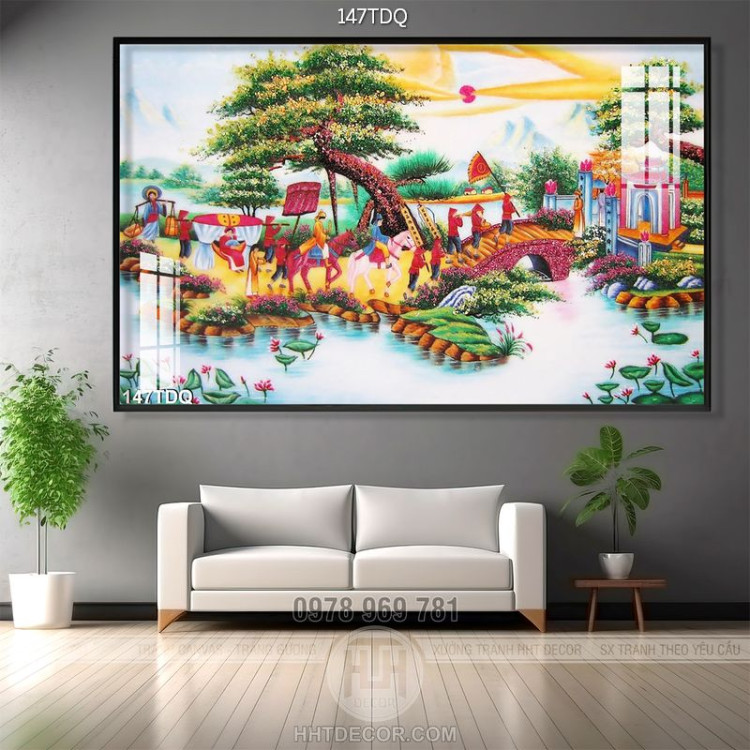 Tranh làng quê Việt Nam Vinh Hoa Bái Tổ wall 3d