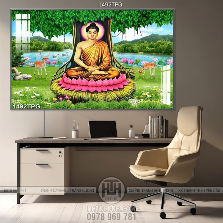 Tranh Phật Thích Ca và cây Bồ Đề kích thước lớn