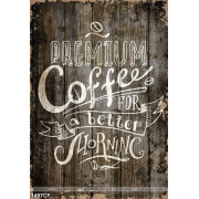 Tranh cà phê in uv dòng chữ coffee trên bức tường gỗ cổ điển