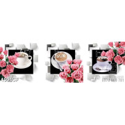 Tranh cà phê in 3d những đóa hồng nhung bên tách cappuccino