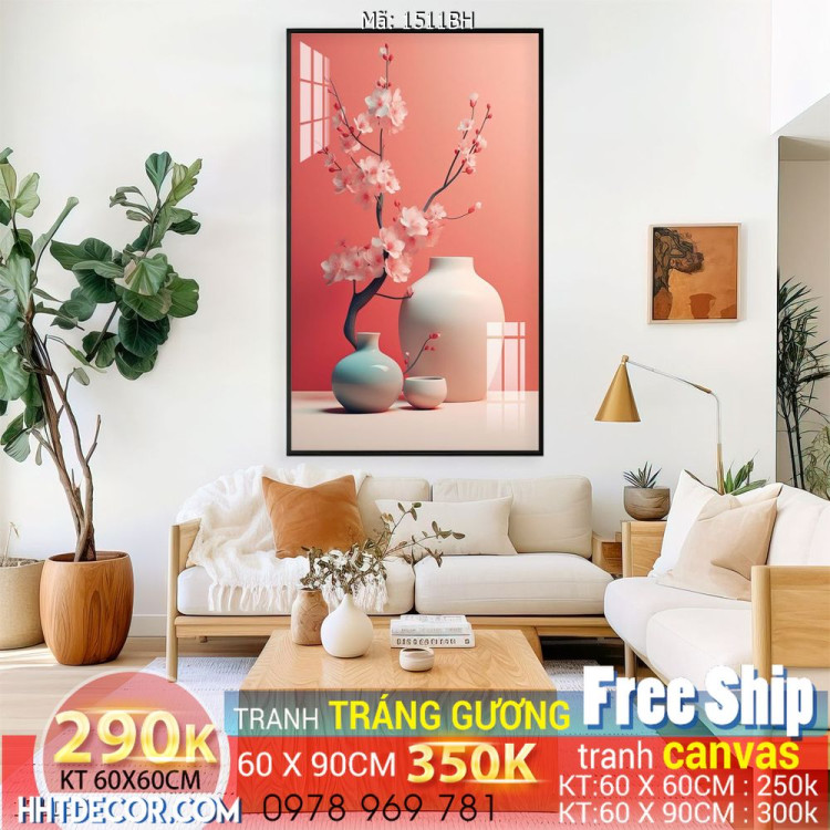 Mẫu tranh bình hoa nghệ thuật decor tường 