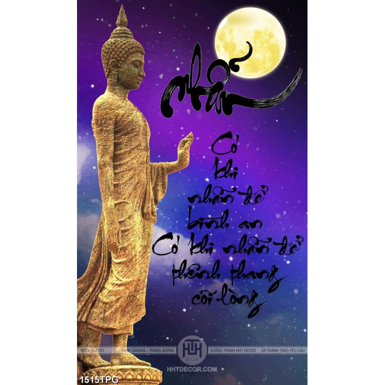 Tranh tượng Phật A Di Đà và thư pháp chữ Nhẫn